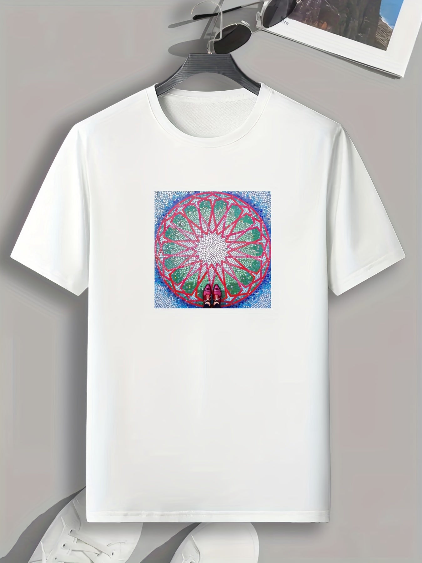 Geometric Circle Print Men's Comfy T-shirt for Summer
