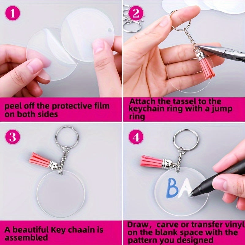 200pcs Acrylic Keychain Pendant with Tassel Decoration Set