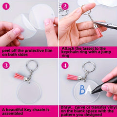 200pcs Acrylic Keychain Pendant with Tassel Decoration Set