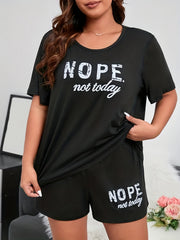 Slogan Lounge Set: Tee & Shorts Pajama