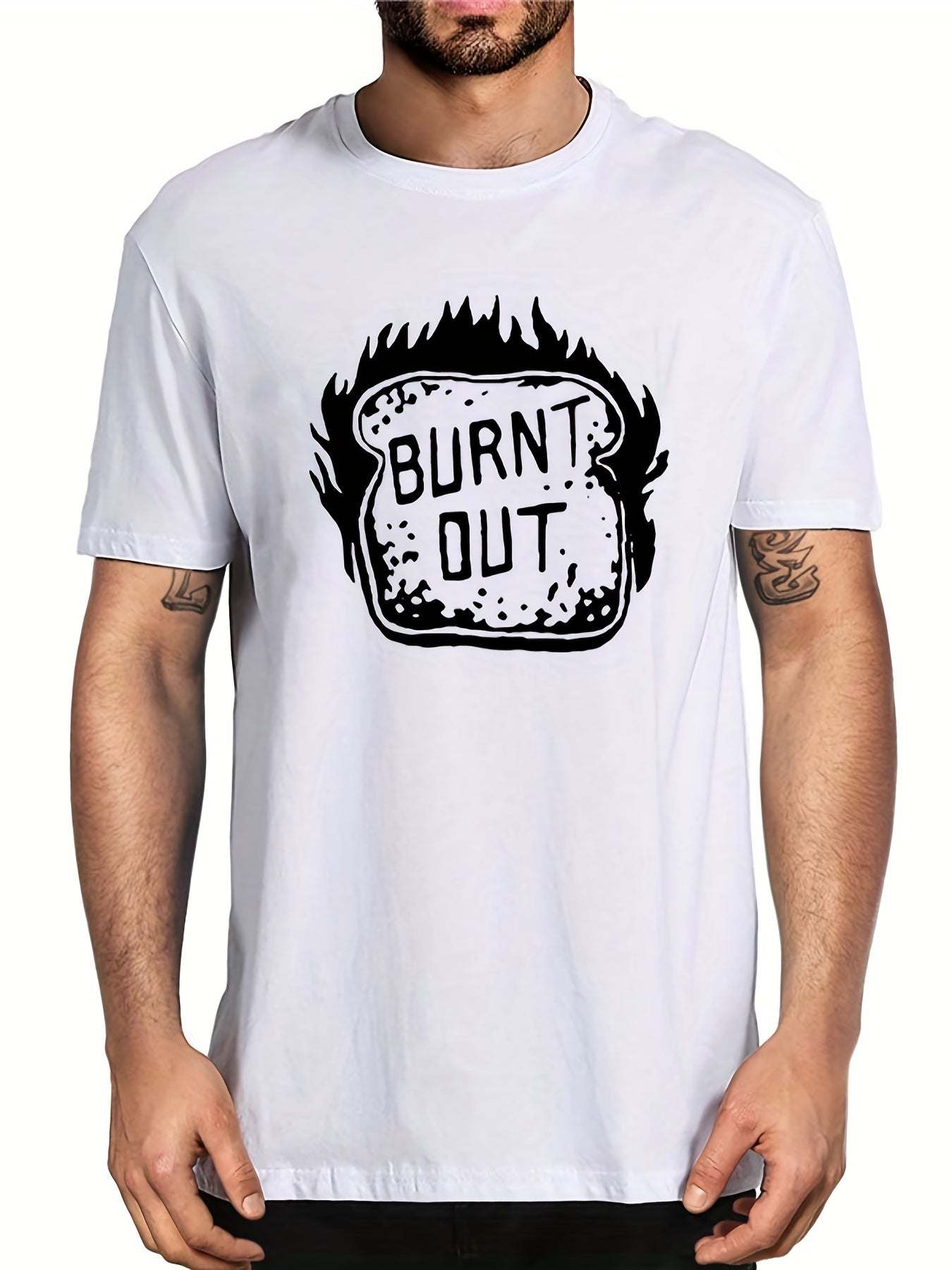 Men's Burnt Out Letter Print T-shirt for Summer