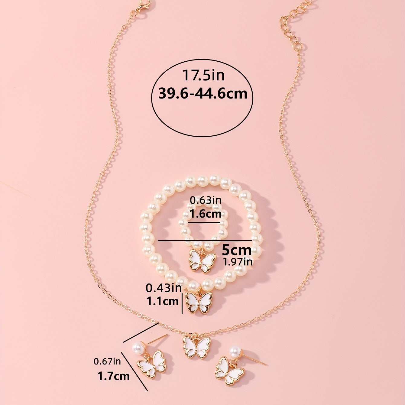 Butterfly Charm Faux Pearl Jewelry Set for Kids