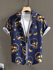 Flamingo Pattern Casual Short Sleeve Hawaiian Shirt for Summer Vacation