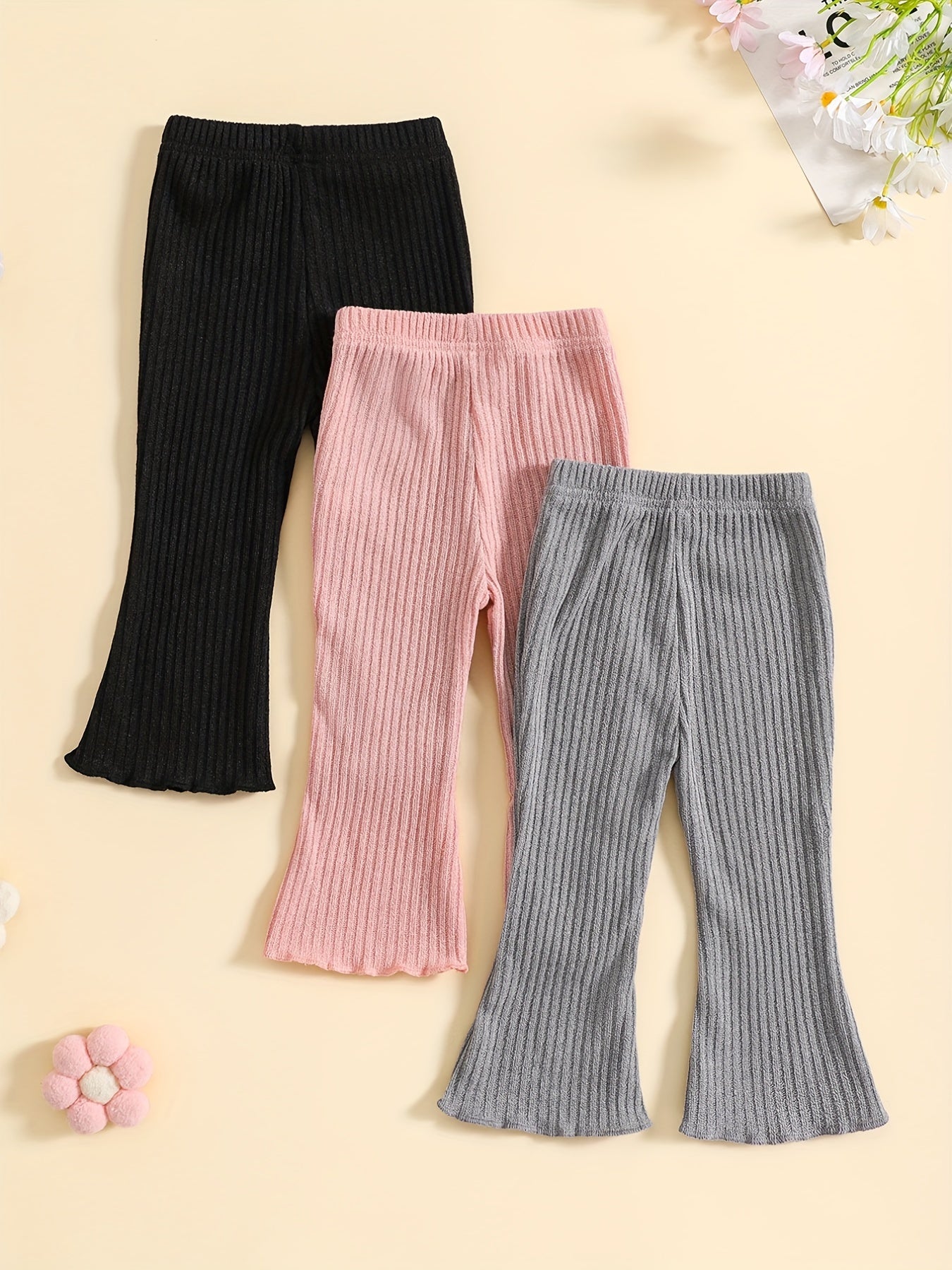 Toddler Girl's Frill Trim Bell Bottom Pants Pink Grey