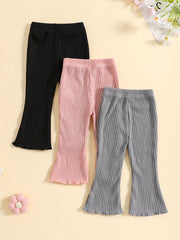 Toddler Girl's Frill Trim Bell Bottom Pants Pink Grey