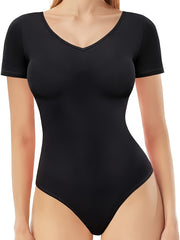 Solid V Neck Yoga Bodysuit Short Sleeve Sports Jumpsuit Women's Activewear