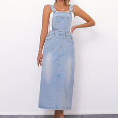 Vintage Style Denim Dress With Slash Pockets