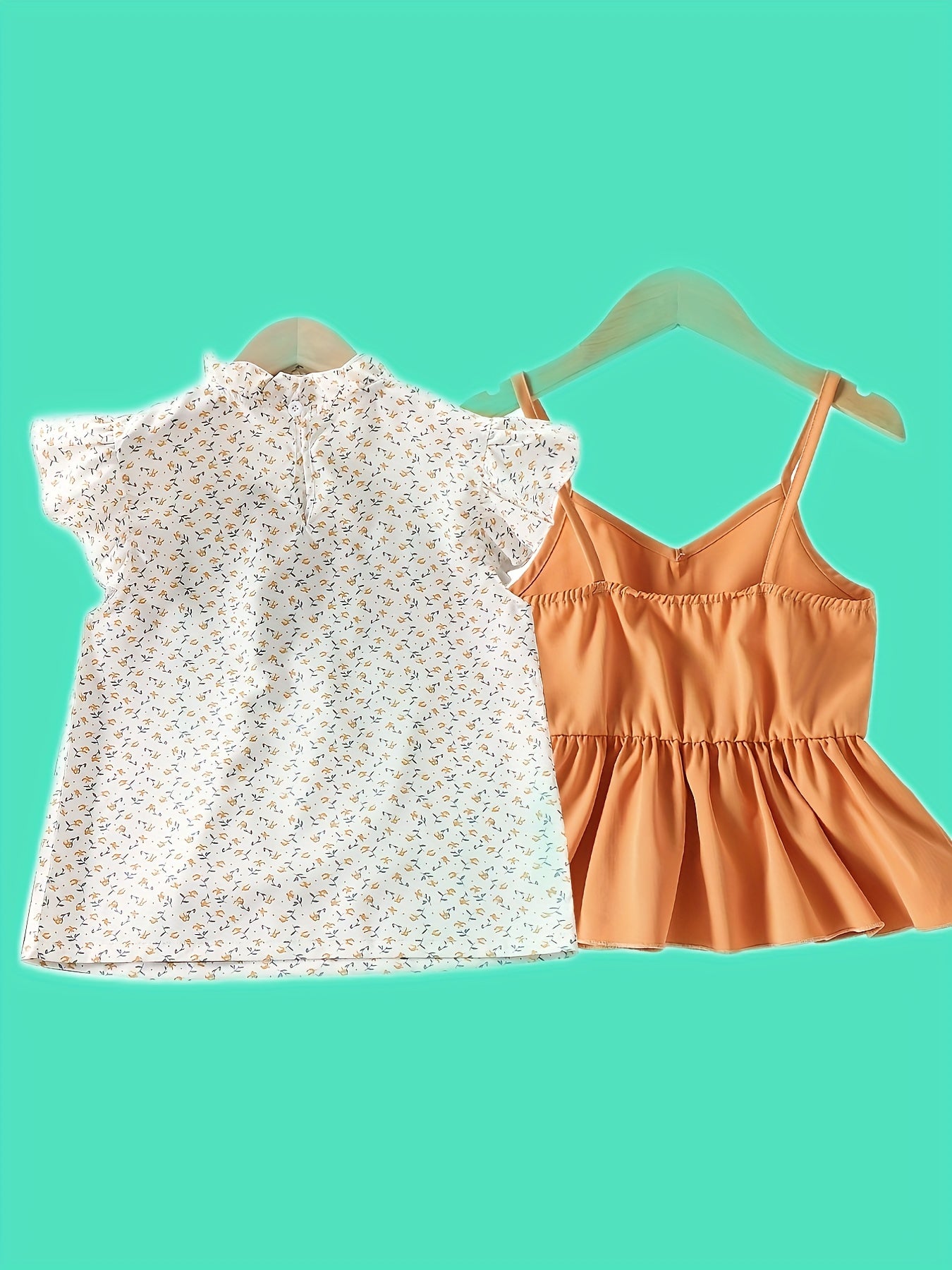 Girls 2pcs Floral Bow Knot Blouse & Cami Top Set Outfit