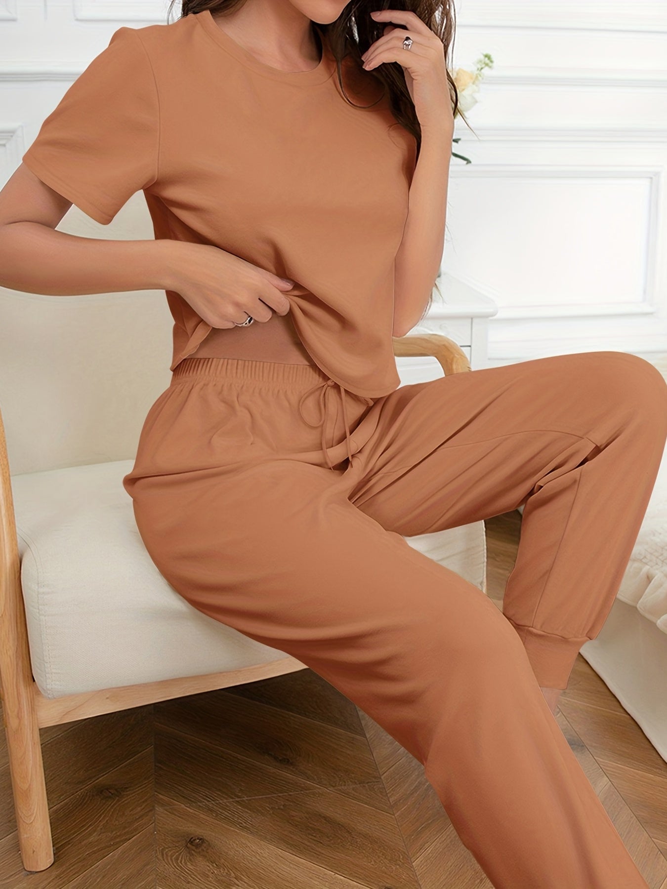 Short Sleeve Top & Pants Lounge Set Women's Loungewear