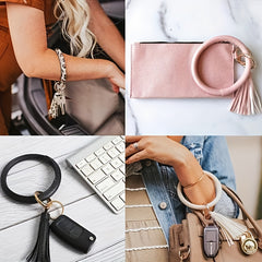 Circle Bracelets Keychain Women PU Leather Tassel Pendant
