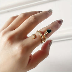 Snake Brass CZ Inlaid Ring Golden Finger Jewelry Decor