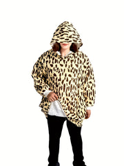 Leopard Pattern Fleece Lined Hooded TV Blanket