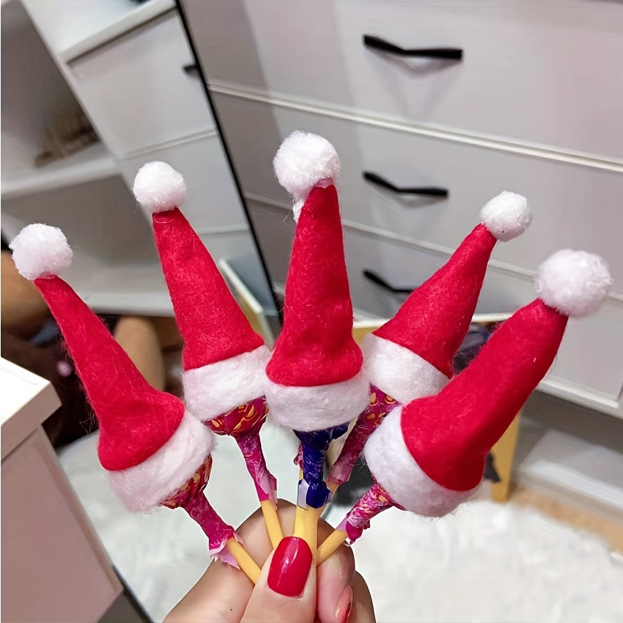 10pcs Mini Christmas Hats 2.36in Wide 3.9in High Red Wine Party Decorations