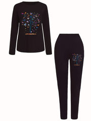 Women's Plus Butterfly & Tree Print Top & Leggings Set