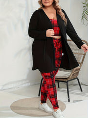 Plaid Crop Cami Top & Tie Pants & Cardigan Set