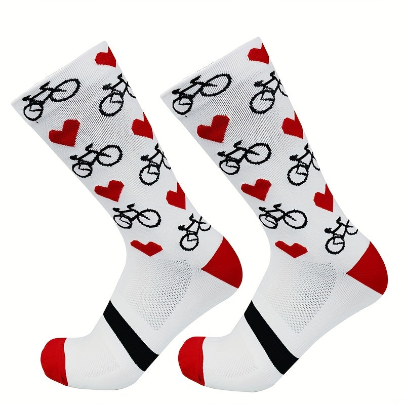 Bicycle Love Pattern Cycling Calf Socks - Outdoor Sports