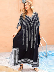 Boho Cover Up Dress Women's Plus Floral Print V Neck Stretch