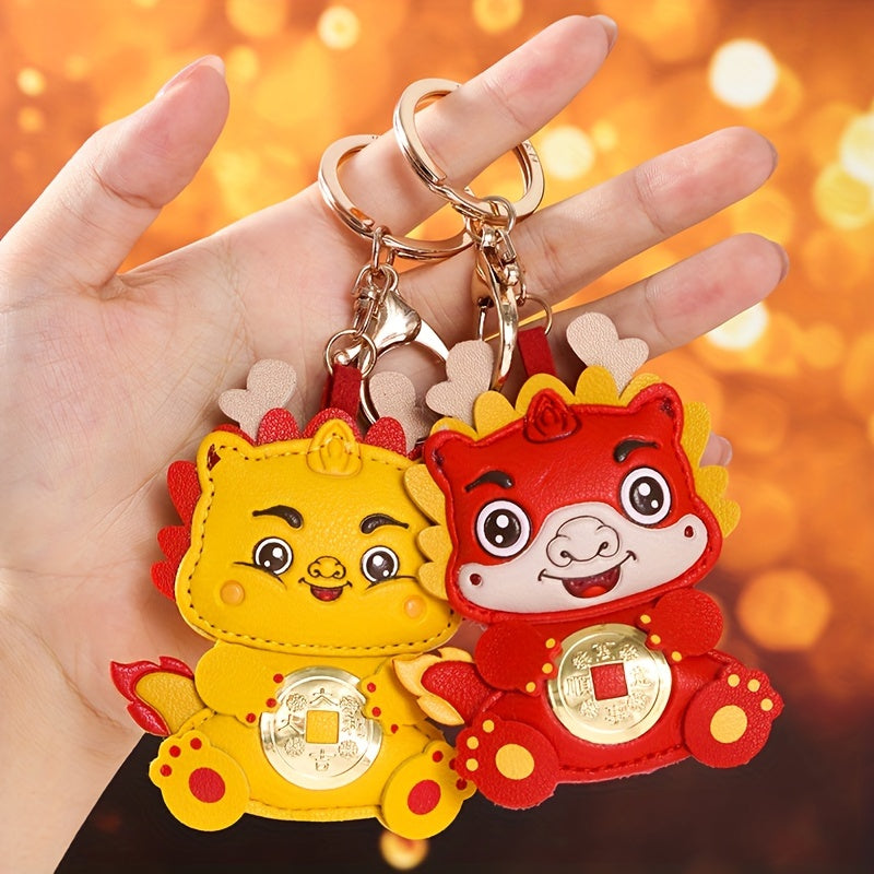 Chinese Zodiac Dragon PU Leather Keychain Backpack Pendant Year Gift
