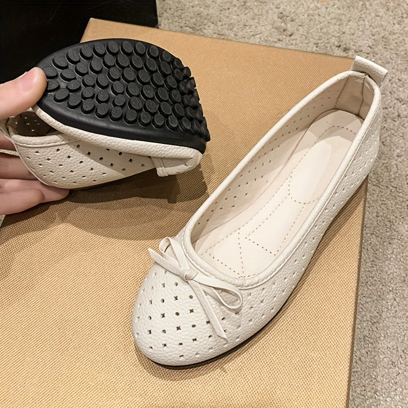 Women's Bowknot Flat Shoes Breathable Solid Hollow Out Casual Flats