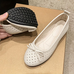 Women's Bowknot Flat Shoes Breathable Solid Hollow Out Casual Flats