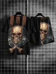 Skull 3d Pattern Mens 2 Piece Outfits Short Sleeve T shirt And Shorts Set