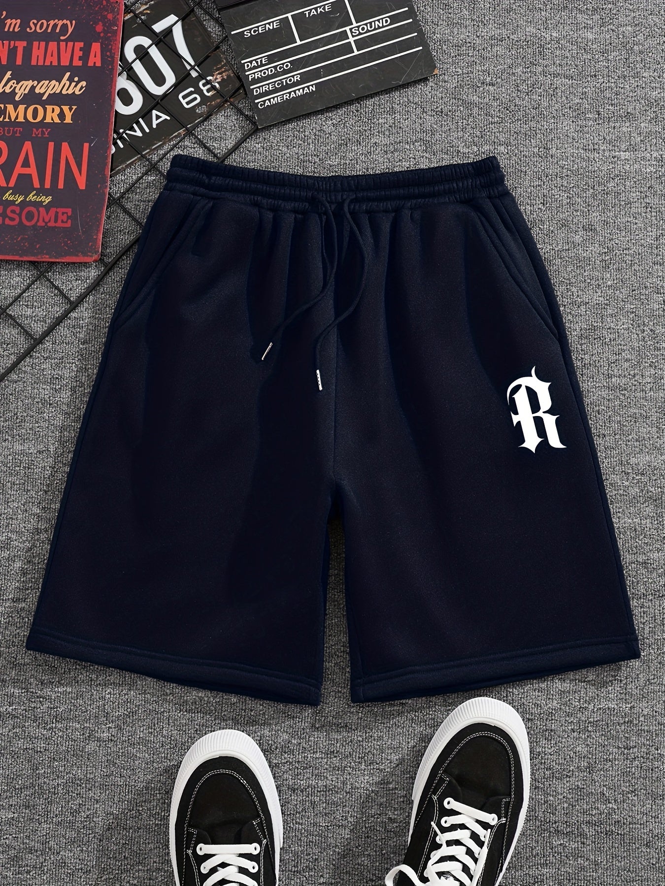 Men's R Graphic Drawstring Shorts for Summer