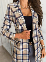 Women's Plus Plaid Print Blazer Long Sleeve