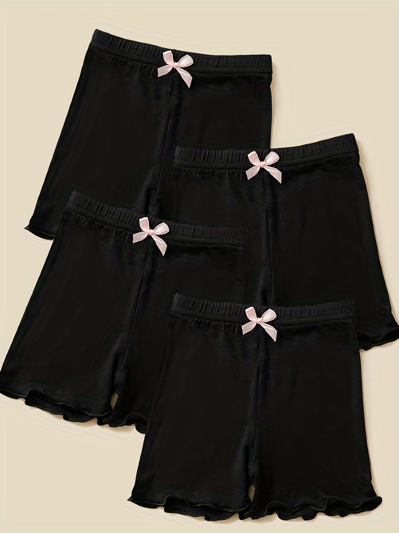 4pcs Girls Bowtie Bottoming Safety Shorts Elastic Waist