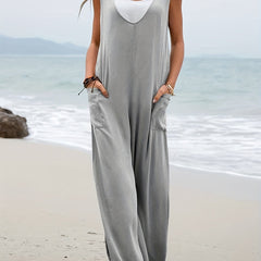 Casual Tank Jumpsuit Women's Plus Solid V Neck Loose Overall Jumpsuit