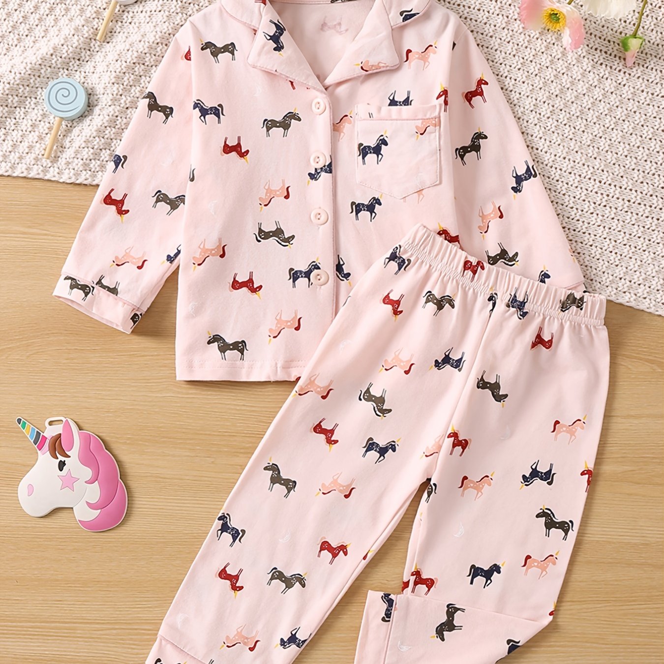 Girls Animal Print Long Sleeve Pajama Set