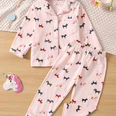 Girls Animal Print Long Sleeve Pajama Set