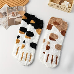 4 Pairs Cat Claw Fuzzy Socks Mid Tube Stockings