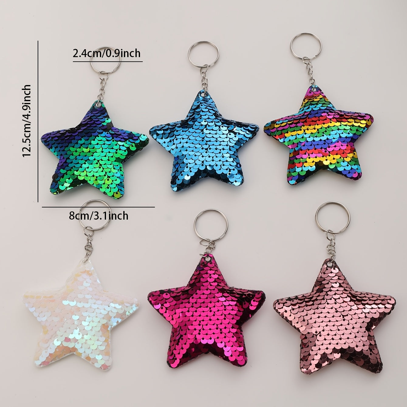 6pcs Star Sequin Glossy Keychain Bag Key Chain Keyring Ornament