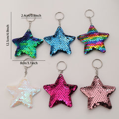 6pcs Star Sequin Glossy Keychain Bag Key Chain Keyring Ornament