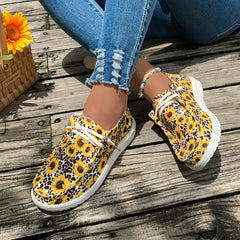 Sunflower & Leopard Print Slip On Canvas Sneakers