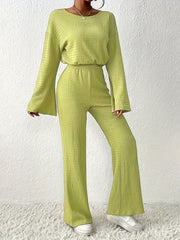 Solid Bell Sleeve Top & Pants Set