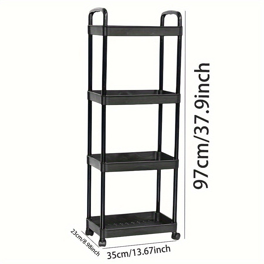 4 Tier Utility Cart with Handle and Wheels - Multipurpose Rolling Storage