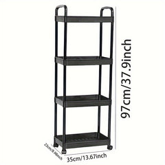 4 Tier Utility Cart with Handle and Wheels - Multipurpose Rolling Storage