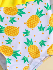 One Shoulder Swimsuit with Pineapple Graphic and Ruffled Trim