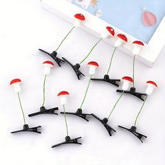 10pcs Red Mushroom Hair Clips Glossy Mixed Colors Antennae Party Favors