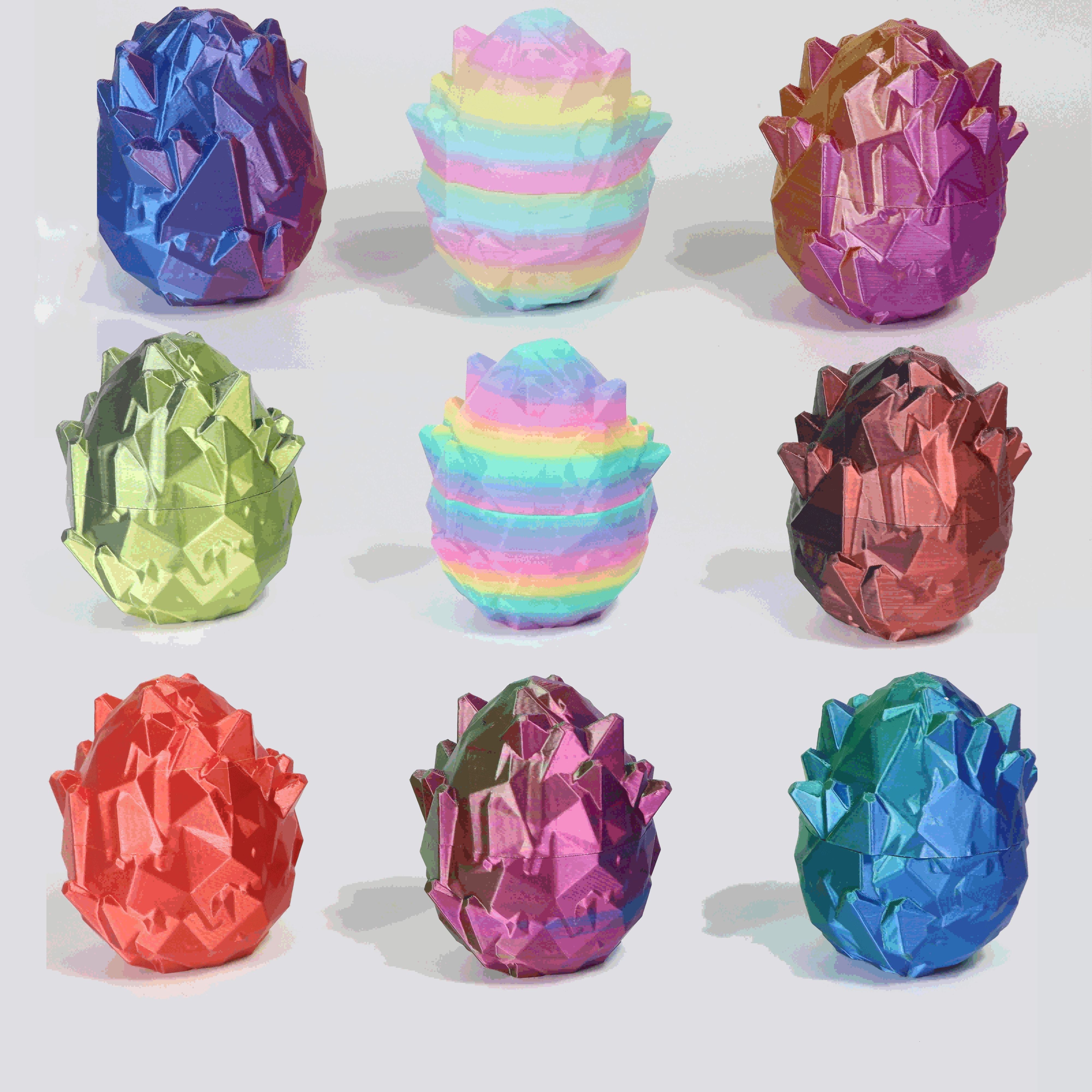 3D Printed Crystal Dragon Egg Set with Fully Jointed Dragon Inside