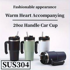 20oz Stainless Steel Insulated Car Cup with Handle Straw
