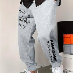 Anime Handsome Boy Drawstring Sweatpants Loose Fit Casual Joggers for Men