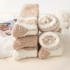 5 Pairs Striped Fuzzy Socks Mid Tube Stockings Women's Hosiery