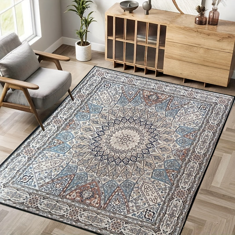 Vintage Boho Area Rug Soft Thickened Crystal Velvet Floor Mat Non Slip Washable