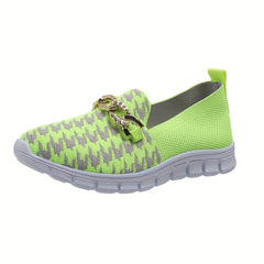 Metallic Chain Slip On Sneakers Low Round Toe Houndstooth Pattern Shoes