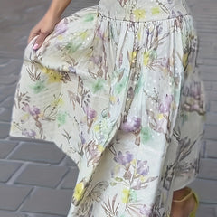 Floral Print High Rise Pleated Maxi Skirt