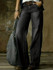Loose Fit Straight Jeans Slash Pockets Baggy Denim Pants