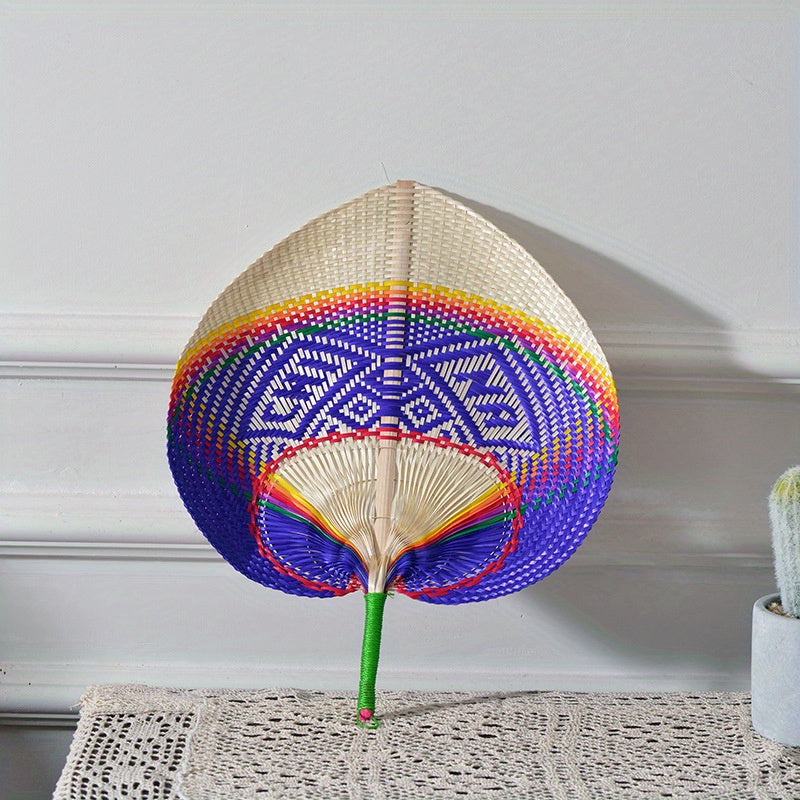 Handwoven Straw Fan Retro Creative Colorful Portable Handheld Fan