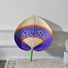 Handwoven Straw Fan Retro Creative Colorful Portable Handheld Fan